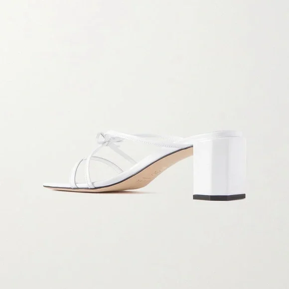 BY FAR June Bow-Detailed Glossed-Leather Mules